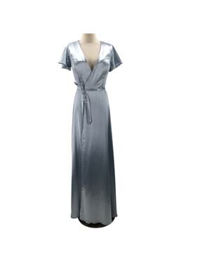 FORMAL PARTY 2 XS baby blue Roseanne crystal satin wrap maxi dress NEW 0B11